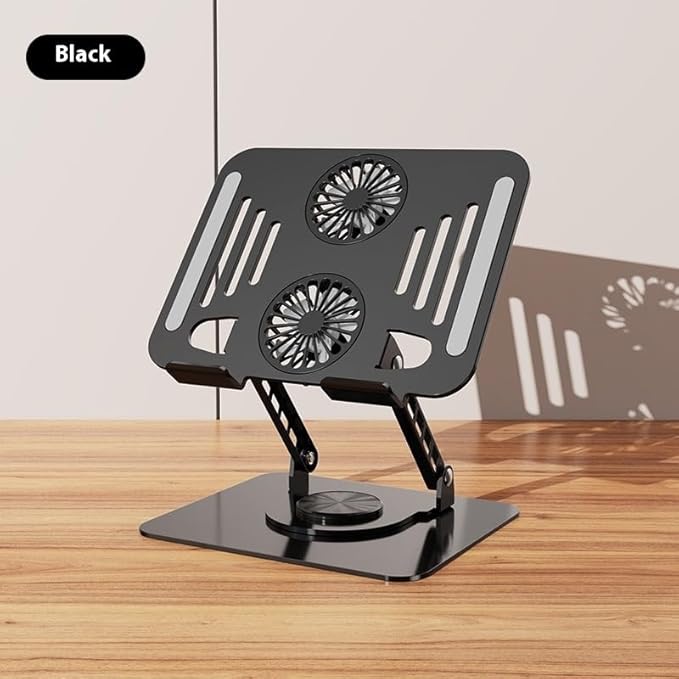 360° Rotatable Carbon Steel Laptop Stand ??Adjustable Height, Tablet Lift, Cooling & Folding Desktop Holder | Soporte Giratorio de Acero para Laptop, Ajustable, Elevador, Plegable y Ventilado