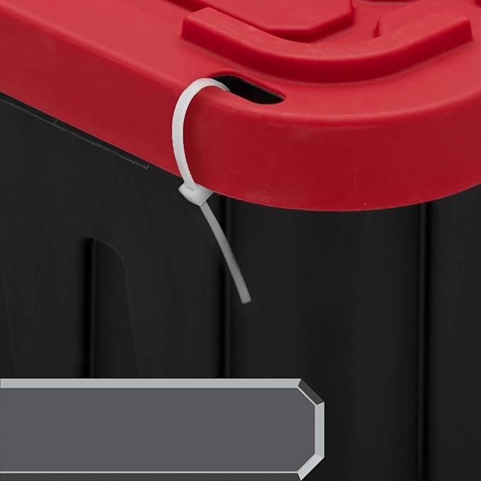 (Pack of 4) 27-Gallon Heavy Duty Plastic Storage Container Bin with Secure Snap Lid, Black and Red, Large Capacity Tote for Organization