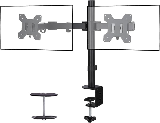 Dual Monitor Mount, Fully Adjustable Dual Monitor Stand for 13"-27" Screens, Holds Up to 22lbs Per Arm with C-Clamp & Grommet Base