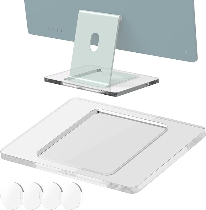 Acrylic Stand Base Widener for 24-inch iMac 2021-2024 M1/M3/M4 Chip - Stability Plate with Anti-Slip Design & Enhanced Support for iMac 24 inch (Clear White)