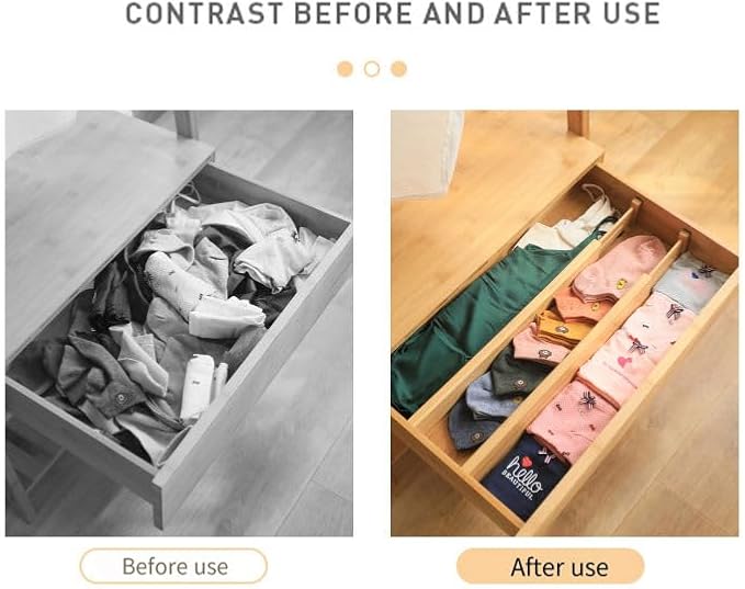 6 Pack Bamboo Drawer Dividers Adjustable ??Expandable Drawer Dividers for Kitchen Drawer Organizer, Dresser Drawer Dividers, Drawer Dividers for Clothes, Wooden Drawer Organizer for Kitchen & Cabinet