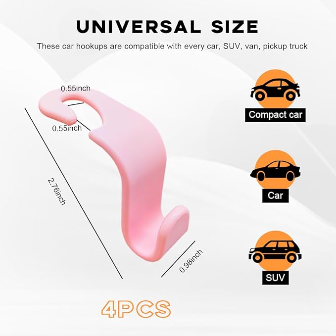 povtii 4PCS Car Seat Headrest Hook, Auto Back Seat Hanging Storage Organizer, Vehicle Seatback Hanger Holder for Purse Handbag Coat Umbrella, Universal Interior Car Accessories (Light Pink)