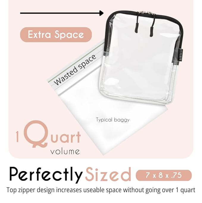 BORSALI TSA Approved Toiletry Bag - Clear Quart Size for 3-1-1 Carry On Travel - Makeup Organizer Cosmetic Pouch with Zipper - Travel Accessories - Taupe