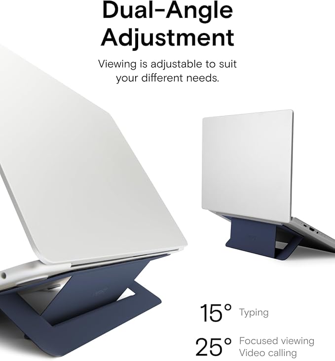 MOFT Laptop Stand for Desk, Adhesive Airflow Laptop Cooling Stand for Heat Dissipation with 2 Adjustable Viewing Angles, Foldable & Portable Computer Stand Compatible with Laptops 11"-16", Navy Blue