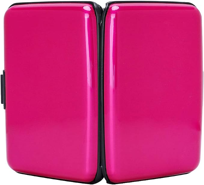 ELFISH Mini RFID Aluminum Wallet Credit Cards Holder Business Card Case Metal ID Case for Men Women (Pink)
