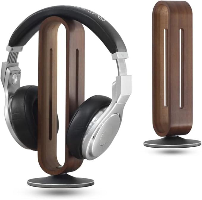 Headphone Stand for Desk,Bright Stone Wood Headset Holder Bamboo & Aluminum Earphone Stand for All Headphones (Grey)