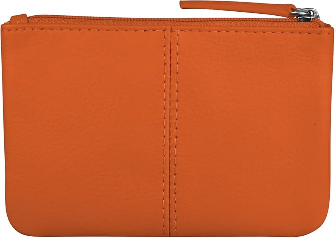 ili New York Mini Leather Coin Purse, Compact Design with Key Ring and RFID Protection for Women and Men in Vibrant Colors, Orange