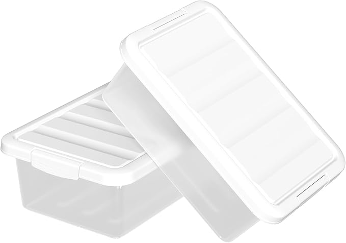 14 Quart Plastic Clear Storage Bin, Stackable Latching Box with Lid, 2 Packs
