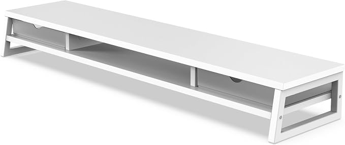 Fenge Dual Monitor Stand, Monitor Riser with Drawer, 42.5 Inch Large Computer Monitor Stand for 2 Monitors, 2 Tier Wooden Desk Shelf for Top of Desk