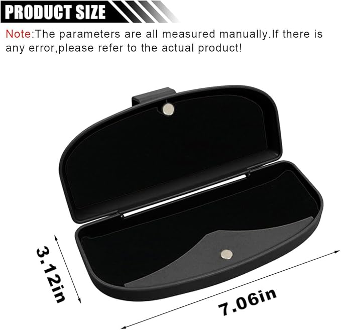 KITUREK Car Sun Visor Sunglasses Case, Glasses Storage Protective Box, Eyewear Hard Shell Eyeglasses Organizer, Magnetic Closure&Double Card Clamp (Black)