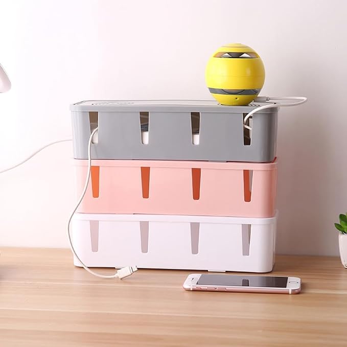 Angoily Plug Socket Safety Box Cable Organizer Cord Management Storage Holder for Home Office Desk 10.43X3.74X2.75 Inches Yellow