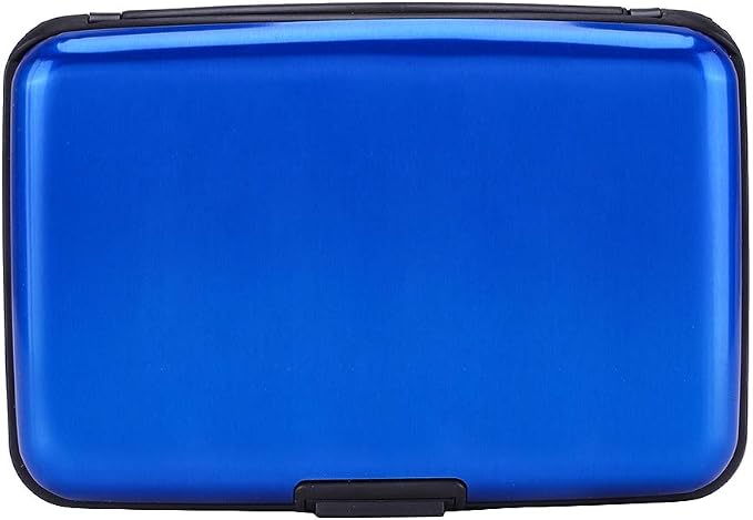 ELFISH RFID Blocking Credit Card Protector Aluminum ID Case Hard Shell Business Card Holders Metal Wallet for Men or Women (blue)