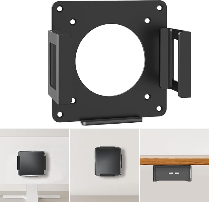 Mini PC Mount for GMKtec VESA Wall and Under Desk Mount for GMKtec G3 Plus/ G1/ M3 Plus/ M2 Mini Desktop Computer Metal Mini Gaming PC Mounting Bracket for GMKtec with Screws and Cable Straps