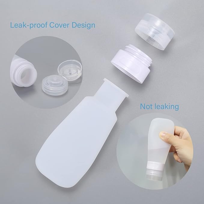 LUFEVRM 2 Pcs Silicone Travel Bottles,3oz Leak Proof Refillable Squeeze Containers with Transparent Carry Bag,Small Empty Travel Size Bottles for Shampoo,Conditioner,Lotion,Toiletries