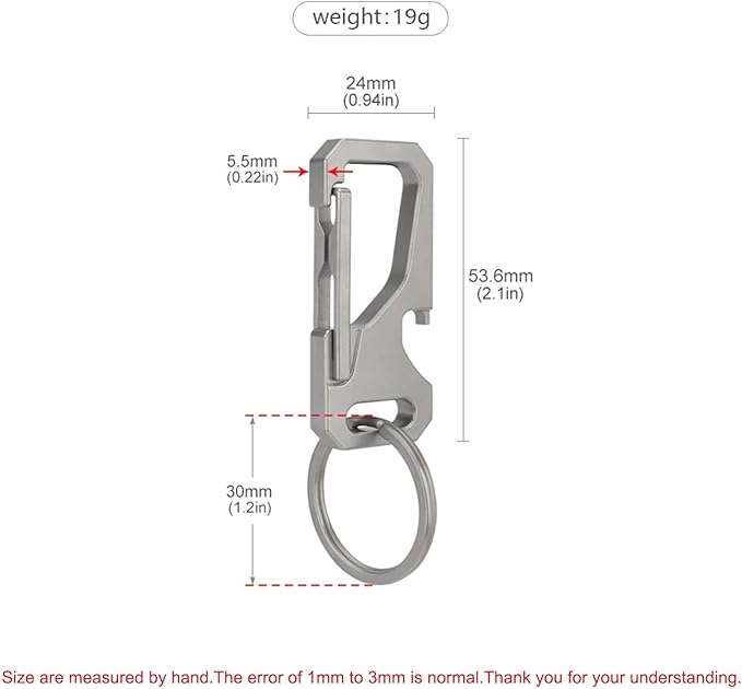 Titanium Carabiner Keychain for Men, Heavy Duty Key Ring Clip with Bottle Opener, EDC Multitool Holder for Keys Belt