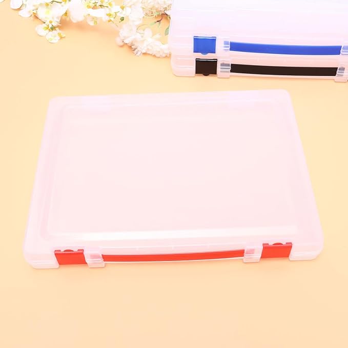 VILLCASE Document Storage Box with Red Buckle Lightweight Stackable Pp Plastic File Case Organizer for Office and Bedroom Use
