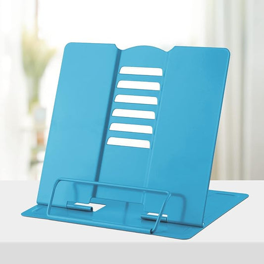 Honagu Metal Desk Book Holder, Hands Free Adjustable Cookbook & Document Holder, Portable Bookstand for Music Books, Textbooks, Recipes, Tablets & iPads (Sky Blue)