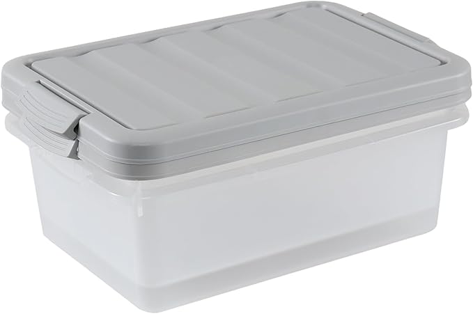 Wekioger Plastic Home Storage Bin with Grey Lid, 14 Quart Frosted Clear Latching Bin, 2 Packs