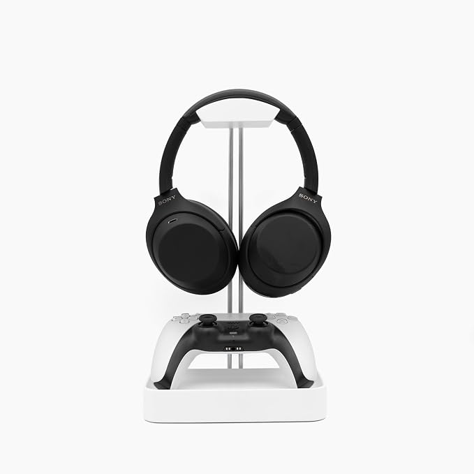 Raico Headphone Stand with Catchall Tray Base Premium Showpiece Headset Holder with Storage Solid Wood (Matte White)