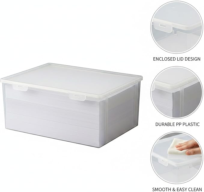 Clear A4 Document Storage Box with Lid, Stackable PP File Organizer for Office Desk & Shelf