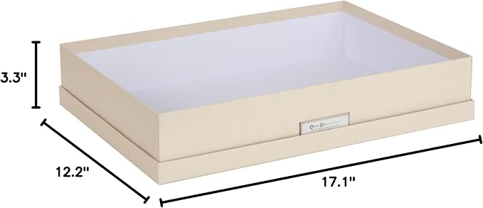 Bigso Sverker Fiberboard Legal/Art Storage Box - Scrapbook Storage Box for Papers, Photos, and More - Durable Memory Box for Keepsakes with Lid and Metal Label Holder - 3.3in x 17.1in x 12.2in - Fawn
