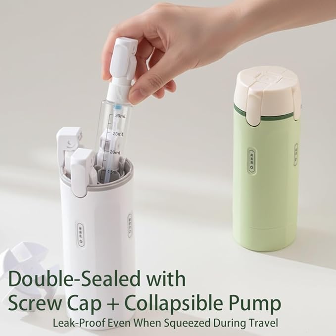 4-in-1 Refillable Travel Dispenser Bottles, 4 in 1 Travel Dispenser Bottle, Portable Refillable Organizer with Pump for Carry on Flight Accessories & Vacation Essentials(Green+White)