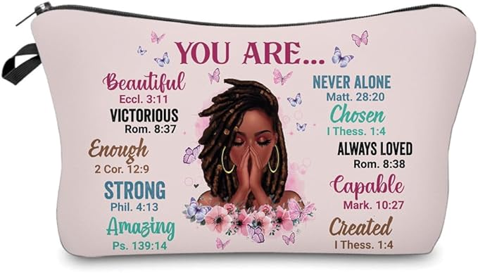 African American Makeup Bag for Purse You Are Beautiful Victorios Enough Strong Amazing Afro Black Cosmetic Bags for Women Inspirational Gift Small Funny Cosmetics Pouch Travel Bag Cases