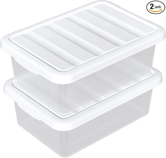 14 Quart Stackable Plastic Storage Bins with Lids, Container to Organize Shoes and Crafts on Closet Shelves, Garage, Totes, Tubs Boxes Organizing 2 Pack