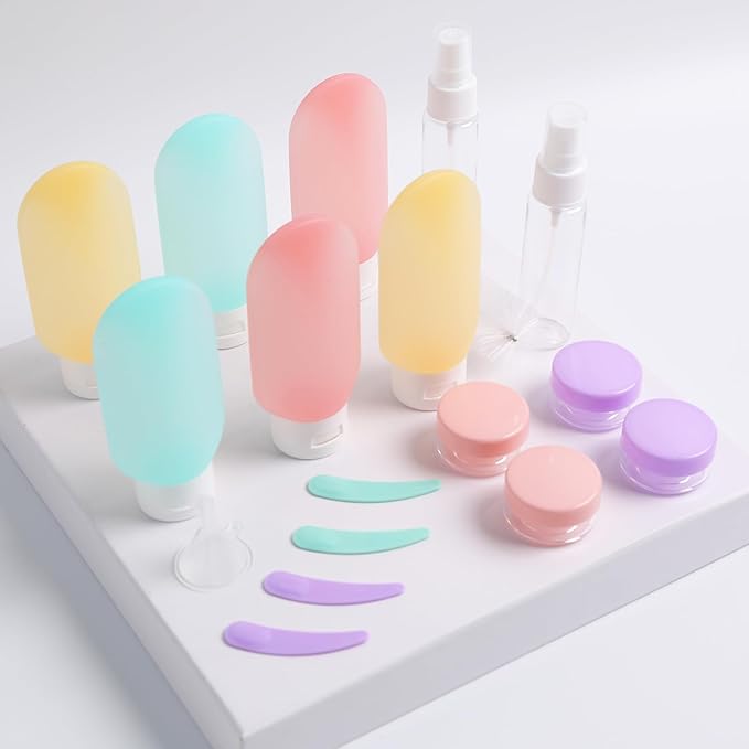 DEWSENSI 20 Pack Travel Bottles Set for Toiletries, TSA Approved Leak Proof Travel Size Containers Kit Portable Refillable Travel Accessories for Shampoo Conditioner Lotion Liquids (Multicolor B)