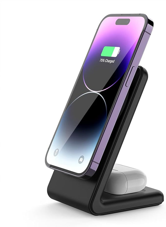 Magnetic Wireless Charger 2 in 1 - YMY 15W Qi Wireless Charging Station, Designed for MagSafe Charger Stand Compatible with iPhone 17/16/15/14/13/12/11 Pro/Pro Max Series, Airpods 4/3/2/Pro 2