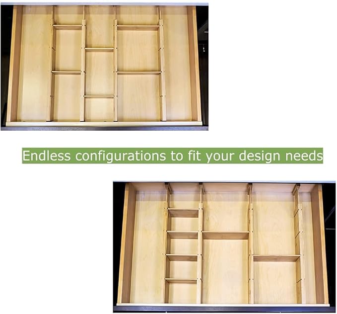 Adjustable 17-22in Bamboo Dividers Organizers with 9 Inserts, Expandable Spring Loaded Drawer Dividers for Kitchen, Dresser, Bedroom, Bathroom, Office, and Garage (4 Pack)