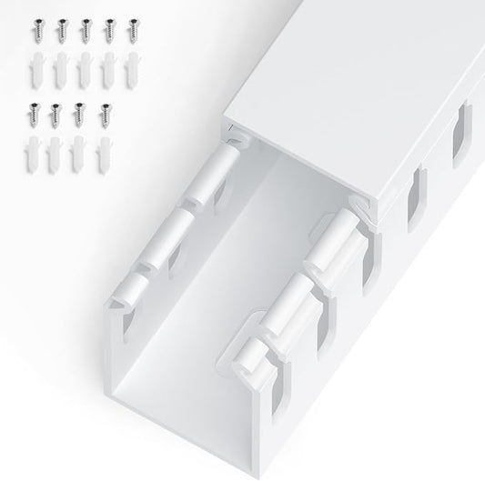 ZhiYo H1.6in W1.2in Professional Server Rack Cable Management Raceway, 6ft (2 x L3ft) Cable Raceway Kit, Electrically Safe PVC Open Slot Wire Raceway for Under Desk/Computer/Network Cords, White