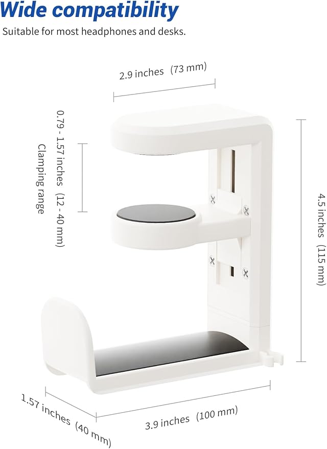 Headphone Hook - Under Desk Headphone Holder with 360-Degree Adjustable Rotation (Creamy White)