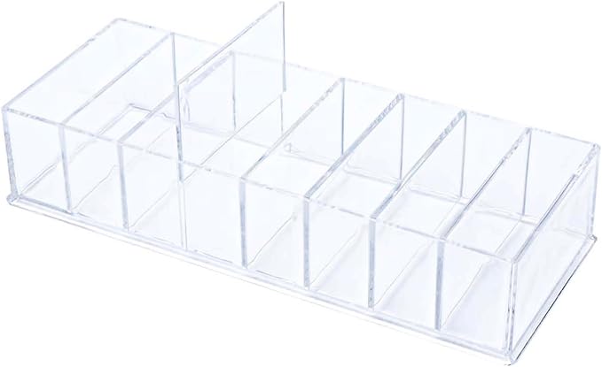 NatSumeBasics Clear Drawer Organizer 8-Section Desk Compartment Acrylic Tray Holder for Storage Cards Notepads and Office Accessories Supplies (Medium)