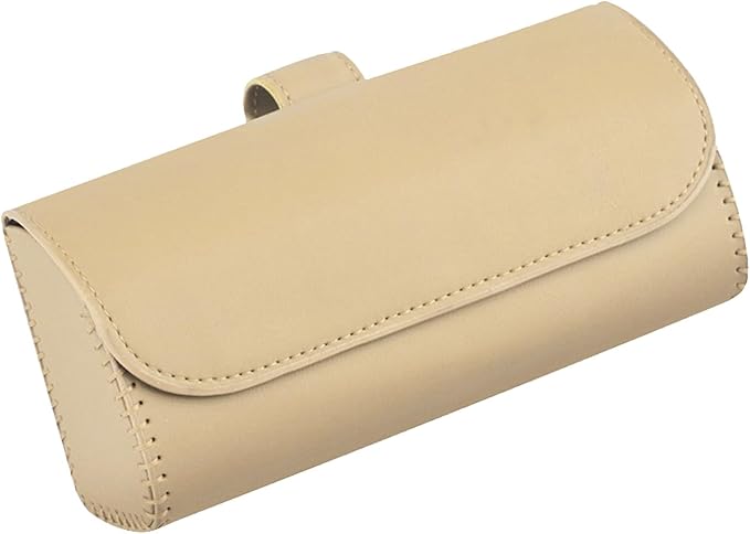 Augeny Sunglasses Holder for Car Sun Visor, Leather Auto Eyeglasses Storage Case with Hidden Magnetic Closure, Protective Glasses Organizer Box, Vehicle Visor Accessories for Woman Man (Beige)