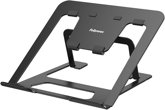 Fellowes Alumia??Portable Laptop Stand ??Black ??Height and Angle Adjustable Laptop Riser, Ergonomic and Foldable Aluminium Design for Home, Office or Hybrid Working, Made from Recycled Materials