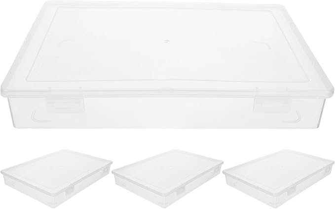 OUNONA 4pcs Plastic Document Box: Clear File Case with Lid for Desktop Management, A4 Scrapbook Paper Storage Box with Snap for Office School Arts Craft