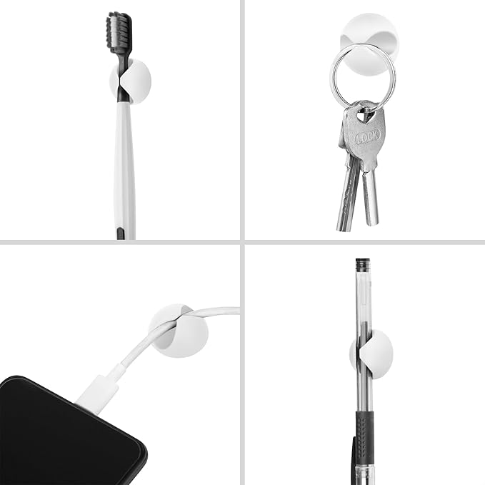 Cord Holder Cable Clips, 12PCS White Adhesive Cord Organizer Charger Holder Wire Management Keeper for Nightstand, Desk, Office or Mouse