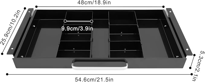 Under Desk Pull-out Drawer with Adjustable Divider for Storing Pencil and Office Accessories Under Desk Mounted Tray Organizer for Sit Stand Workstation, 21.5x10.2x2.1in