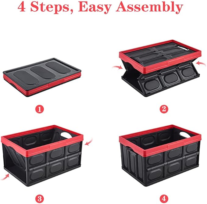 GUOZI 30 Liter Collapsible Storage Bin with Lid, Durable Plastic Folding Storage Crate, Stackable Storage Box Organizer Container for Keepsake Toy Photos Office Nursery Wardrobe Bookshelf etc.