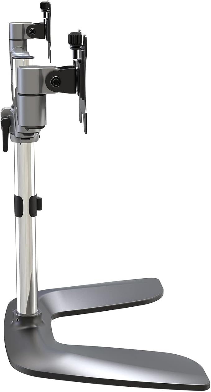 StarTech.com Dual Monitor Stand - Ergonomic Desktop Monitor Stand for up to 32" VESA Displays - Free-Standing Articulating Universal Computer Monitor Mount - Adjustable Height - Silver (ARMDUALSS)