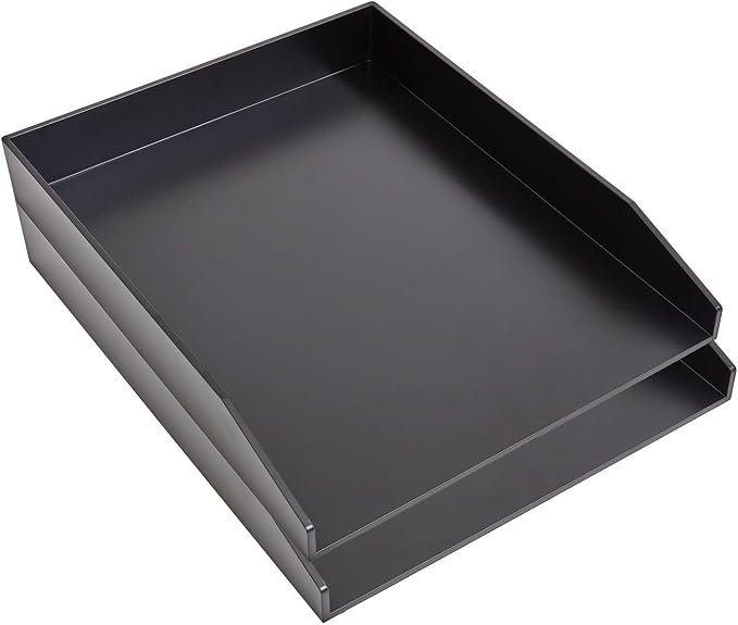Staples Front‑Load Stackable Plastic Letter Tray, Black, 2‑Pack – Desktop Paper Organizer for Office Files & Documents