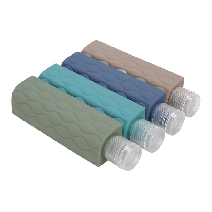 4 in 1 Portable Travel Bottles Set, Leak Proof Silicone Wide Mouth Containers, Brown Series - Durable Silicone Material, Leakproof Design, Ideal for Outdoor Travel (Creamy White Series)