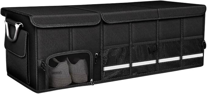BAG WIZARD Large Trunk Organizer for Car, SUV, Truck with Removable Cooler Bag, Collapsible Multi Compartments/Foldable Cover, 112L, Black