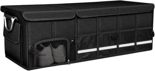 BAG WIZARD Large Trunk Organizer for Car, SUV, Truck with Removable Cooler Bag, Collapsible Multi Compartments/Foldable Cover, 112L, Black