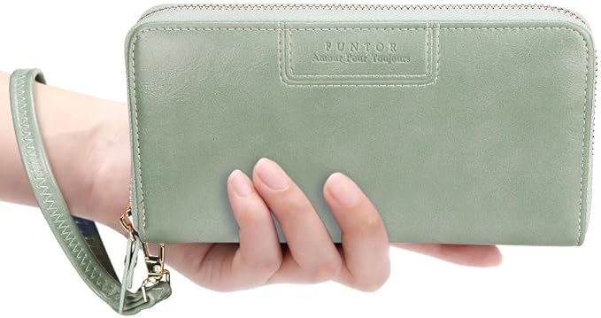 FT FUNTOR Wristlet Wallets for Women, Ladies PU Vegan Leather Clutch Wallet Zip around Phone Purse Card Holder Organizer