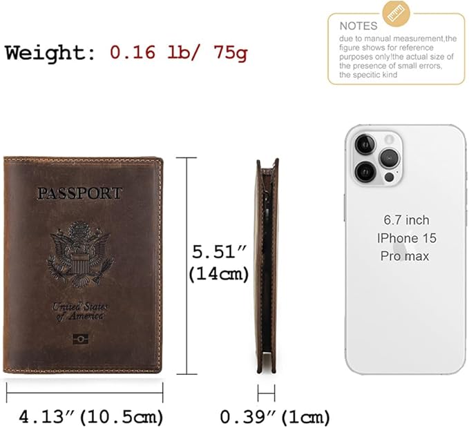 CONTACTS Full Grain Leather Passport Holder RFID Blocking Travel Passport Wallet Compatible with Airtag Passport Cover Case with 4 Card Slots, Coin Pocket with Badge