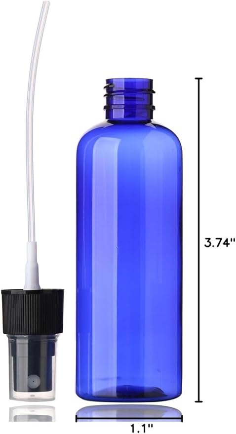 SINIDE Empty Spray Bottles 100 ml/3.4 oz, Blue Plastic Fine Mist Mini Travel Bottle Set, Portable Refillable Makeup Sprayer Containers for Perfume, Liquids, Aromatherapy, Cleaning Solution (4 Pack)