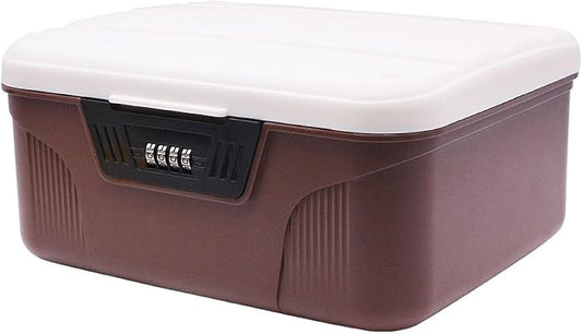 RUIAN 2.3 Gallon Portable Combination Lock Box-Plastic Lockable Storage Container with Code Safe, Versatile Organizer for Home Office Travel Business (White&Brown)