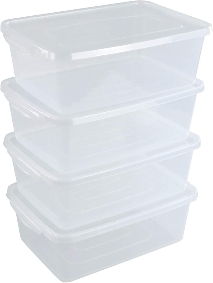 Inhouse 14 Quart Clear Storage Bin, Plastic Latching Box/Container with Lid, Shoe Boxes, Set of 4